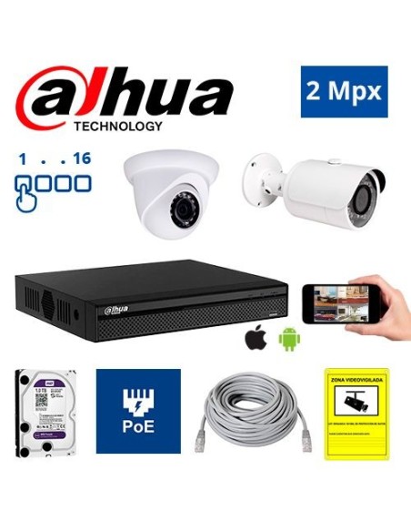 Diseña tu Kit de Videovigilancia IP PoE Dahua de 2 Mpx. a medida