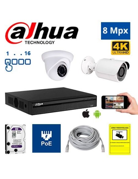 Diseña tu Kit de Videovigilancia IP PoE Dahua de 8 Mpx (4K), a medida