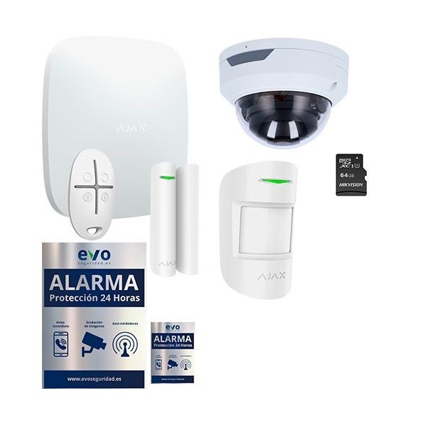 Kit de Alarma Ajax AJ-HUBKIT-W IP y GSM/GPRS con Cámara IP Wifi domo y MicroSD