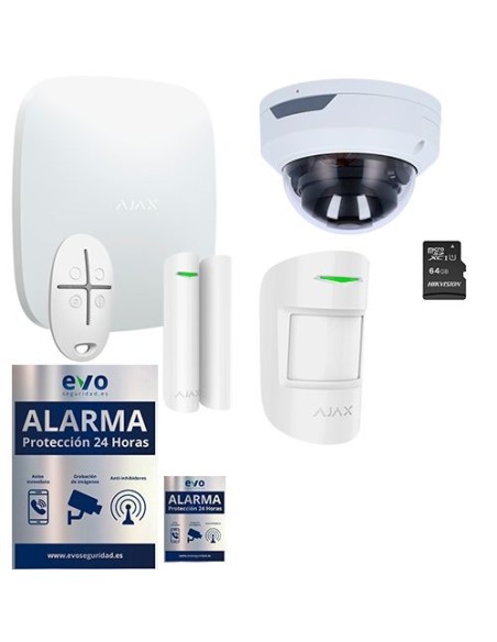 Kit de Alarma Ajax AJ-HUBKIT-W IP y GSM/GPRS con Cámara IP Wifi domo y MicroSD