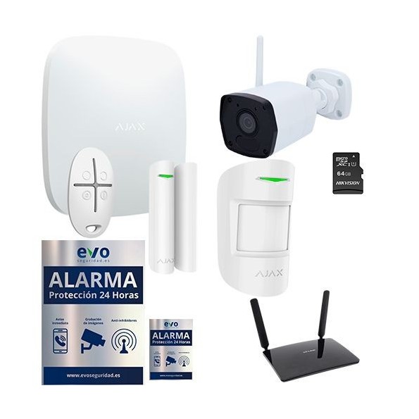 Kit de Alarma Ajax para Casa sin Internet con Router 4G, Cámara IP Wifi PRO y MicroSD
