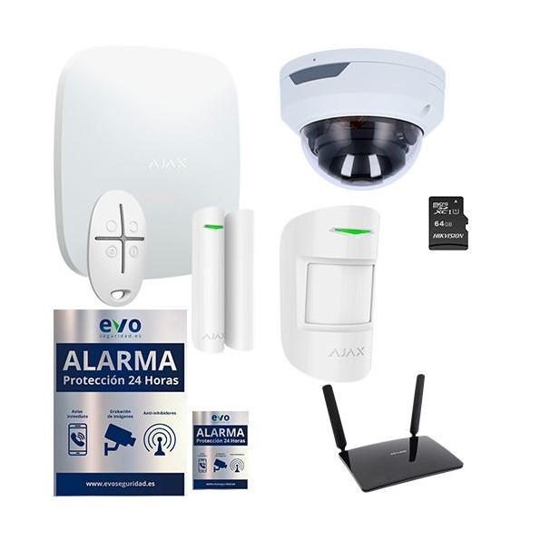 Kit de Alarma Ajax para Casa sin Internet con Router 4G, Cámara IP Wifi Domo PRO y MicroSD