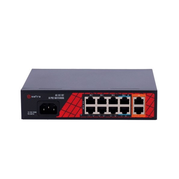 SF-SW1008HIPOE-H-120 Switch Hi-PoE Safire de 8 PoE + 2 Uplink GigaBite