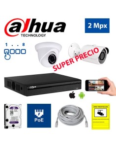 Diseña tu Kit de Videovigilancia IP PoE Económico Dahua de 2 Mpx a medida
