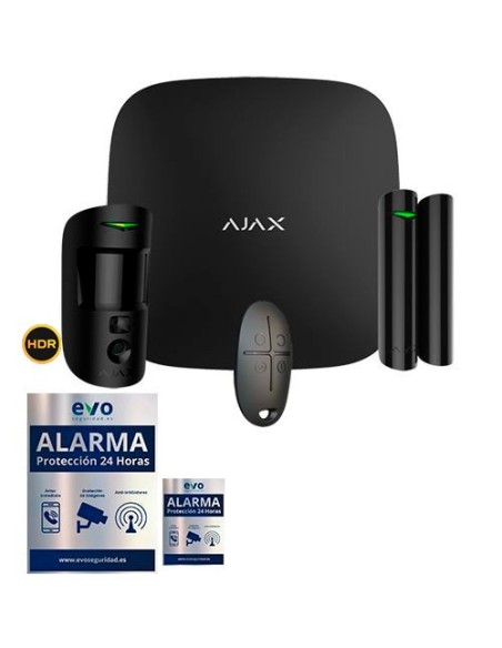 AJ-STARTERKIT-CAM-B Kit de Alarma Ajax negro AJ-HUB2-B con PIR con Cámara