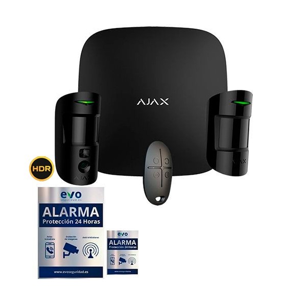 AJ-STARTERKIT-CAM-MP-B Kit de Alarma Ajax negro AJ-HUB2-B con PIR y PIR con Cámara