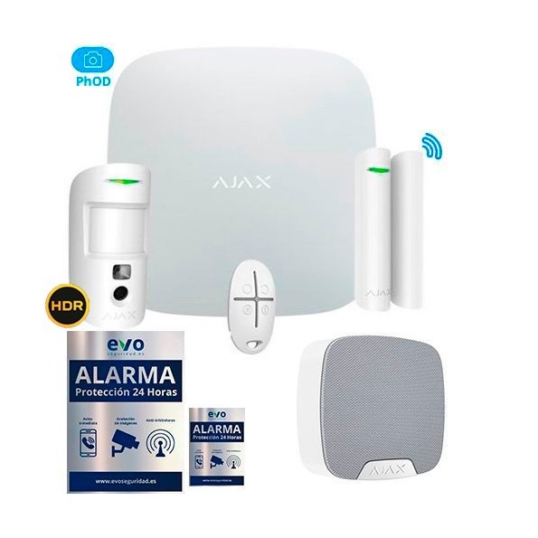 AJ-HUB2KIT-CAM-S-V-PHOD-W Kit de Alarma Ajax con Detección de Vibración, Petición de Imágenes y Sirena