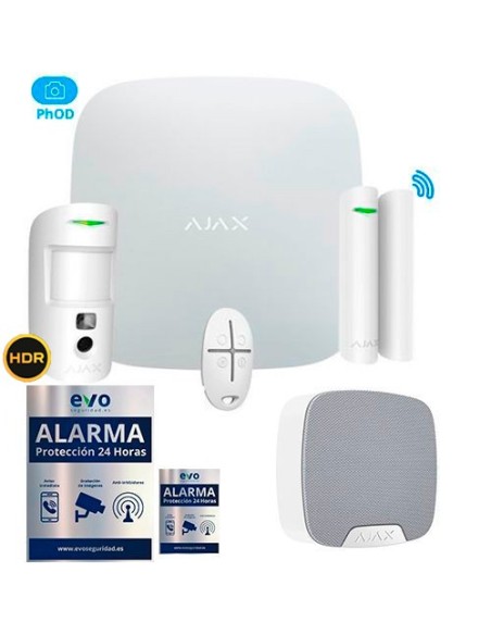 AJ-HUB2KIT-CAM-S-V-PHOD-W Kit de Alarma Ajax con Detección de Vibración, Petición de Imágenes y Sirena