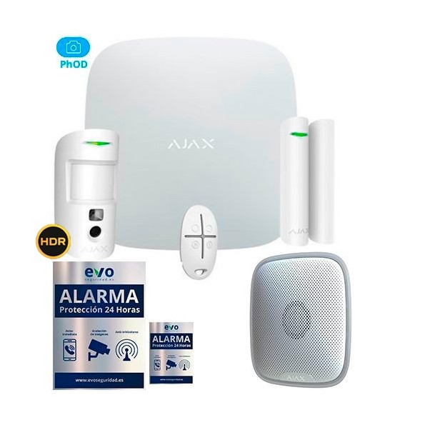 AJ-HUB2KIT-CAM-STS-PHOD-W Kit de Alarma Ajax AJ-HUB2-W con PIRCAM con Petición de Imágenes y Sirena Exterior