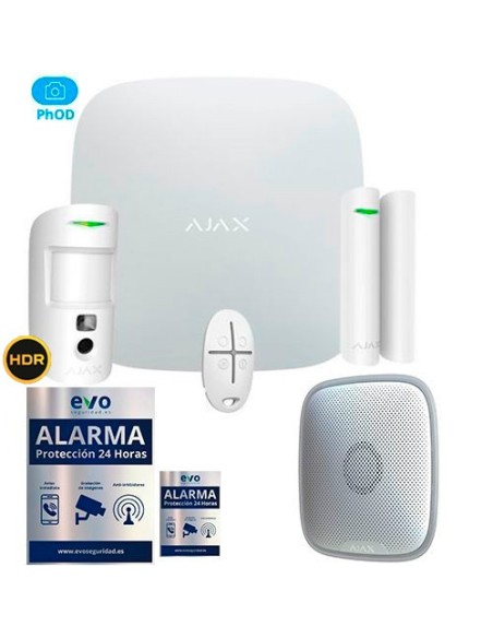 AJ-HUB2KIT-CAM-STS-PHOD-W Kit de Alarma Ajax AJ-HUB2-W con PIRCAM con Petición de Imágenes y Sirena Exterior
