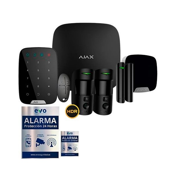 AJ-HUB2KIT-DP-PRO-B Kit de Alarma Ajax negro AJ-HUB2-B con 2 PIR con Cámara, Teclado y Sirena