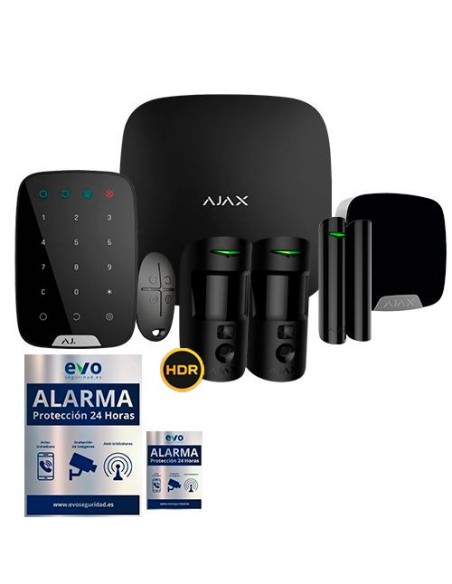 AJ-HUB2KIT-DP-PRO-B Kit de Alarma Ajax negro AJ-HUB2-B con 2 PIR con Cámara, Teclado y Sirena