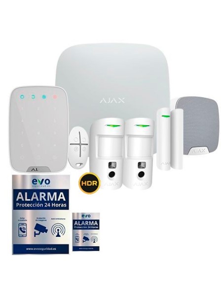 AJ-HUB2KIT-DP-PRO-W Kit de Alarma Ajax AJ-HUB2-W con 2 PIR con Cámara, Teclado y Sirena