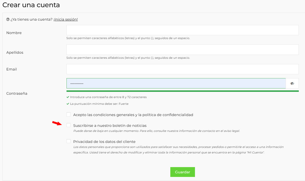 Crear cuenta con suscripción